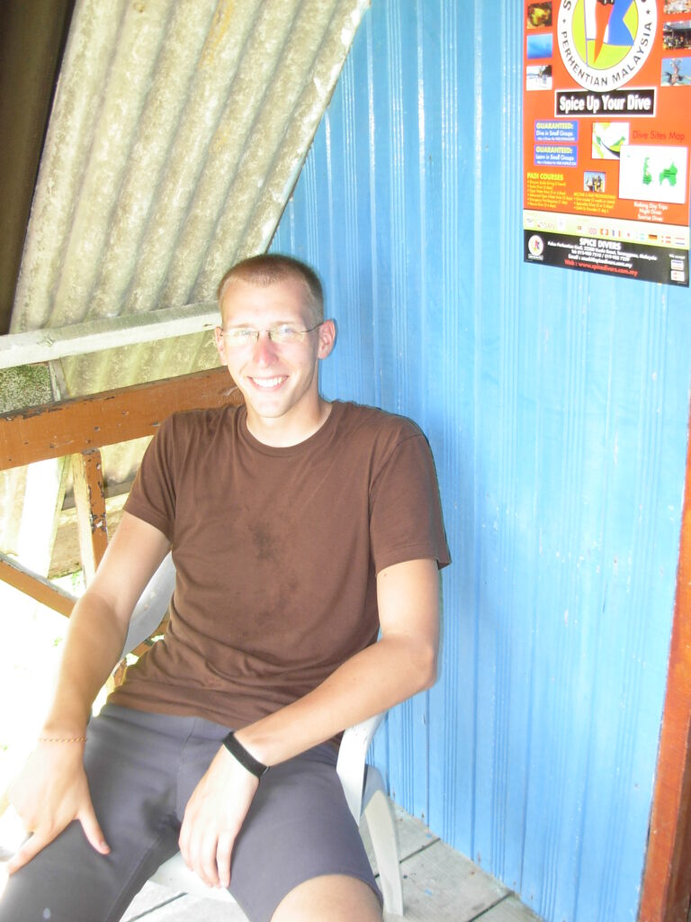 Relaxing on our porch at the Chempaka Chalets, Pulau Perhentian Island