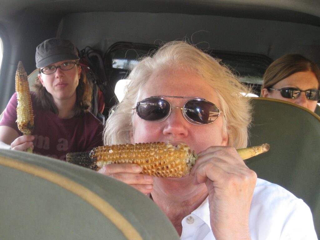 Ginger enjoying the roasted corn